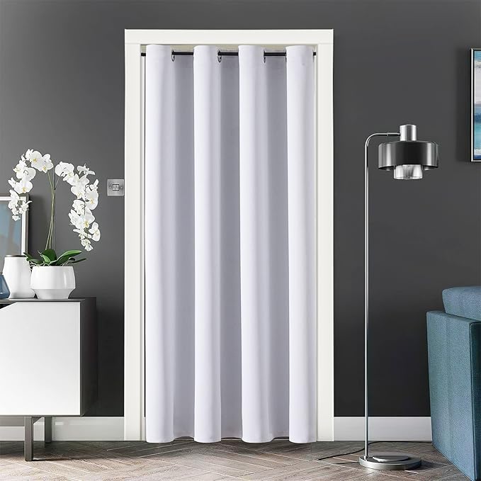 ChrisDowa Blackout Door Curtains for Doorway Privacy, Grommet Closet Curtain for bedroom closet door, Thermal Insulated Temporary Door Cover Room Divider Curtain (1 Panel, Greyish White, 52 x 80 Inch)
