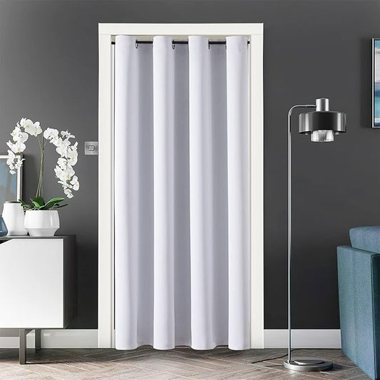 ChrisDowa Blackout Door Curtains for Doorway Privacy, Grommet Closet Curtain for bedroom closet door, Thermal Insulated Temporary Door Cover Room Divider Curtain (1 Panel, Greyish White, 52 x 80 Inch)