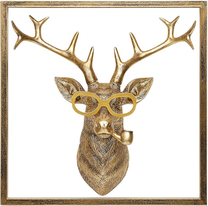 Newinhome Animal Heads Wall Decor (Includes Metal Frame) Resin Animals Sculptures Head Wall Hanging Decoration Gold vintage Wall Sculpture for Living Room Bedroom Office(Deer)