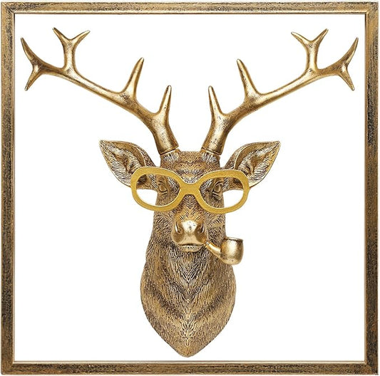 Newinhome Animal Heads Wall Decor (Includes Metal Frame) Resin Animals Sculptures Head Wall Hanging Decoration Gold vintage Wall Sculpture for Living Room Bedroom Office(Deer)