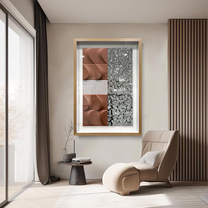 BrightA 3D Wood Wall Art Modern Style Sandstone Relief Painting Stainless Steel Water Ripple Painting Decorative Space Textural Art Office Wall Art 27.5"x39.4"