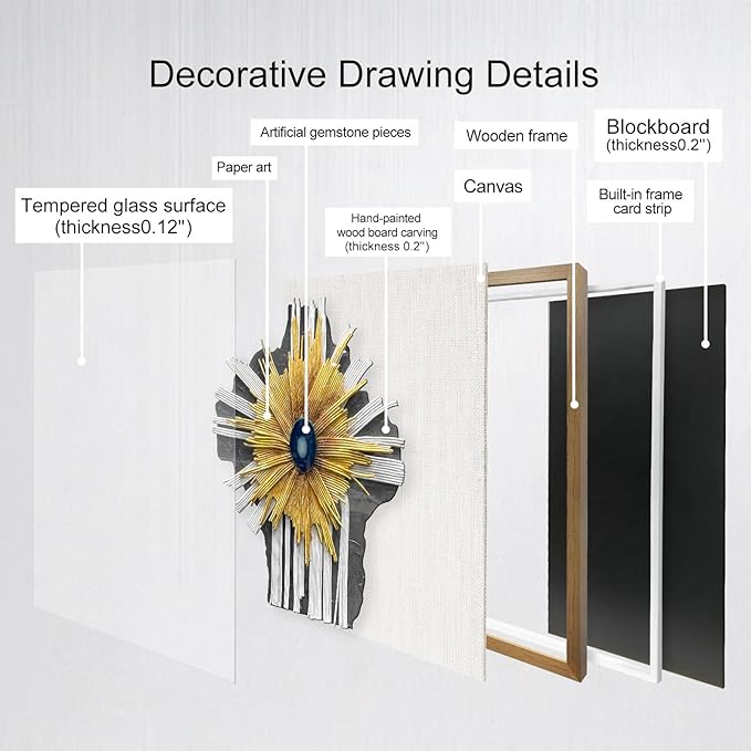 LIUZEYUE - Handmade paper art, artificial gemstone piece 3D mural living room modern wall decoration 31.5"x31.5"