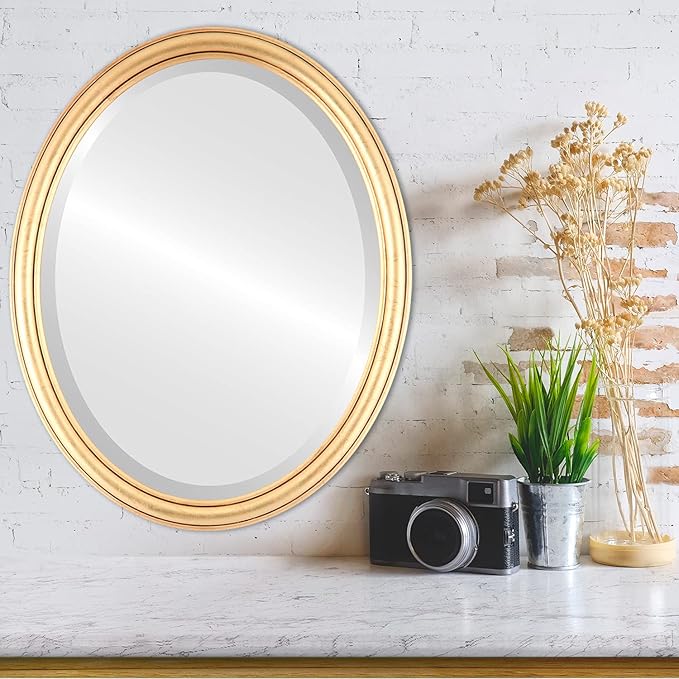 OVALCREST Oval Beveled Wall Mirror for Home Decor - Saratoga Style - Gold Leaf - 22x26 Outside Dimensions