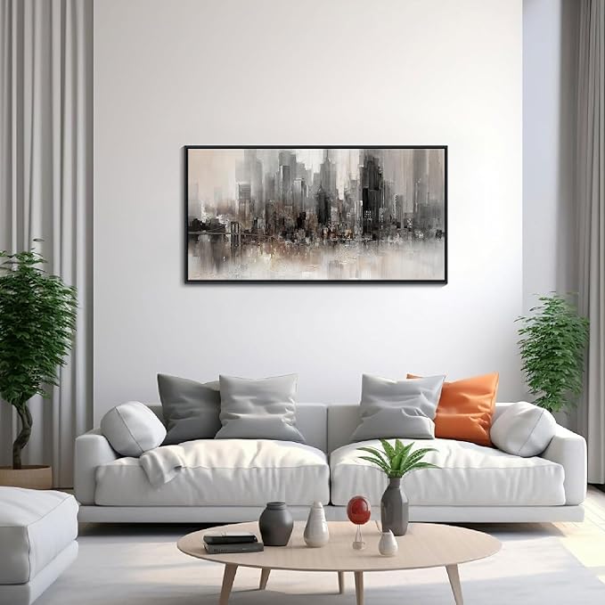 Cityscape Wall Art New York City Skyline Buildings Picture Modern Abstract Grey NYC Skyline Birds Painting Framed Artwork for Bedroom Living Room Bathroom Home Office Decor 20×40IN