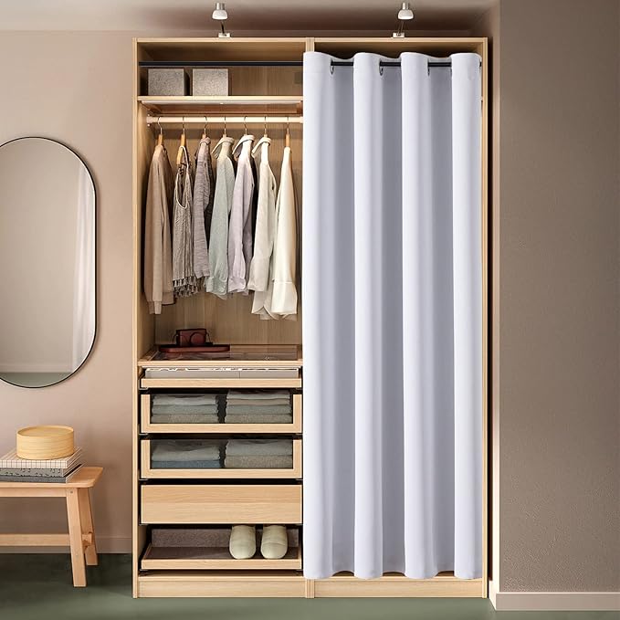 ChrisDowa Blackout Door Curtains for Doorway Privacy, Grommet Closet Curtain for bedroom closet door, Thermal Insulated Temporary Door Cover Room Divider Curtain (1 Panel, Greyish White, 52 x 80 Inch)