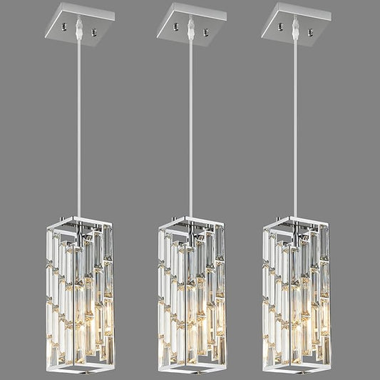 Chrome Pendant Lighting Modern Pendant Light, Mini Crystal Chandeliers,Adjustable Pendant Light Fixture for Kitchen Island Dinning Room Bedroom (3 Pack)