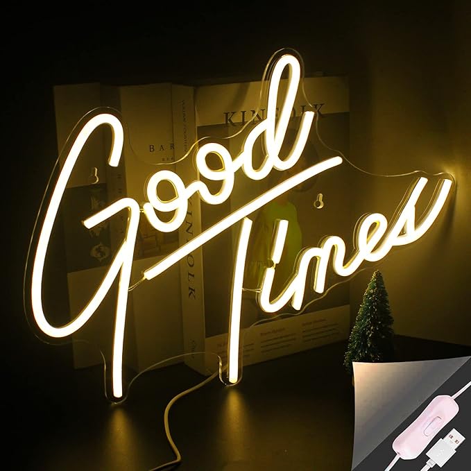 Looklight Good Times Neon Sign,Led Signs Neon Light for Wall,Neon Signs for Wall Decor,USB Powered Led Neon Signs for Wedding,Home Wall Decor Birthday Party,Bedroom Decor,Game Room Decor