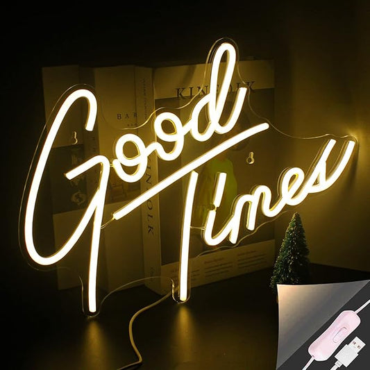 Looklight Good Times Neon Sign,Led Signs Neon Light for Wall,Neon Signs for Wall Decor,USB Powered Led Neon Signs for Wedding,Home Wall Decor Birthday Party,Bedroom Decor,Game Room Decor