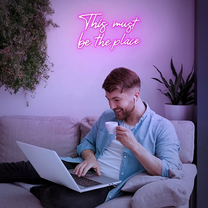 Kavaas This Must Be the Place Neon Signs 16.5" x 10.3", Pink LED Light Up Signs for Wall Decor | This Must Be The Place Sign for Bedroom, Bar, Cafe, Office, Man Cave