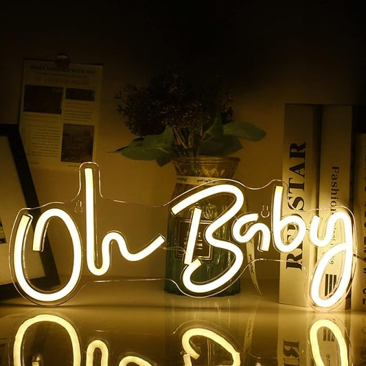 Lucunstar Neon Light Oh Baby Warm White Neon Sign for Wall Decor Neon Lights Sign Oh Baby Word LED Neon for Nursery Bedroom Game Room Club Bar Wedding Party Room Decor(16.5"X6.9")