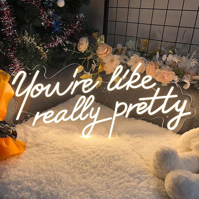 Neon Signs You are Like Really Pretty-Transparent Acrylic with Dimmers Light Signs Indoor Bedroom Decor Wall Led Neon Sign Backdrop Flex 21.6×9.9 IN Bar Christmas Party Wedding Living Room Warm White