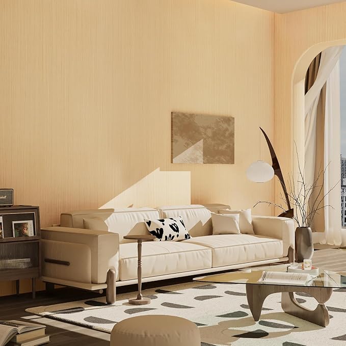 32"x354" Grasscloth Wallpaper Peel and Stick Light Yellow Thick 3D Relief Matt Textured Faux Linen Boho Contact Paper Vinyl Waterproof Vintage Grass Cloth Wall Paper for Office Bedroom Hotel Apartment