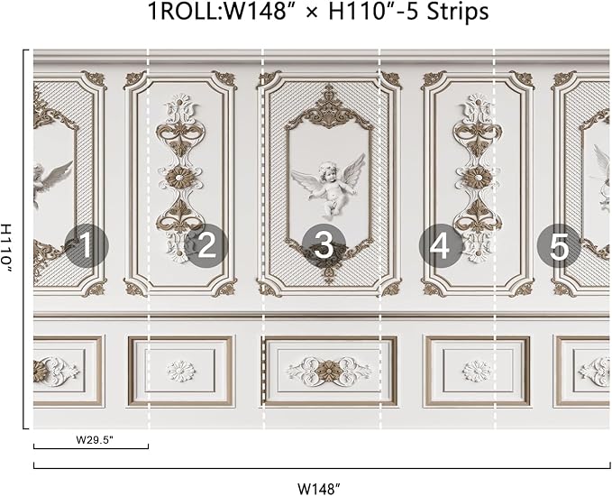 Large 3D Wallpaper Peel and Stick Vintage Rococo Style Architecture Mural 148" W x 110" H Brown White French Embossed Stereo Wall Mural 3D Stereo Wallpaper for Living Room Bedroom Sofa Background