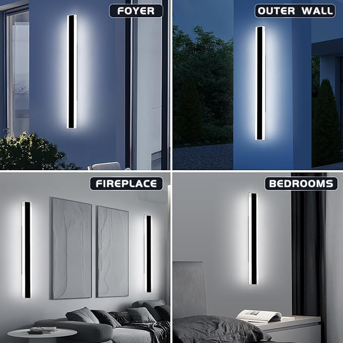 Mikeru 47.2inch Long Led Wall Light, 6000k Cool White Modern Outdoor Wall Light Ip65 Waterproof Black Acrylic Porch Exterior Lighting Fixtures, Exterior Wall Mount Lights for Garage Front Door
