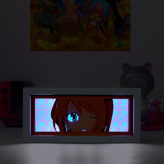 Anime LED Light Box, Manga Shadow Box Frame, Anime Paper Cut, Table Lamp for Anime Enthusiasts, RGB Multi Color Light, Night Light for Room Decor, Unique Anime Desk Decor (Nami)