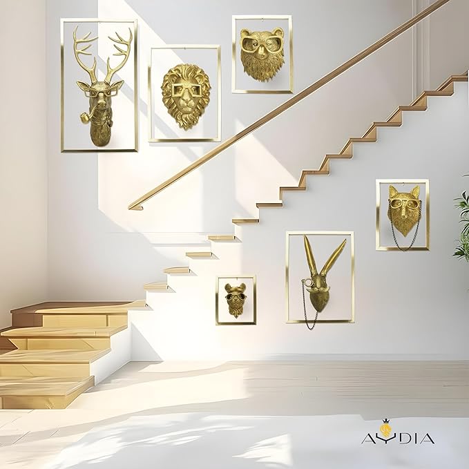 AYDIA Vintage Gold Animal Head Wall Decor, Faux Fox Decor, Wall Art, 3D Animal Sculpture, Gift Ready, Gold Fox for Home or Office.