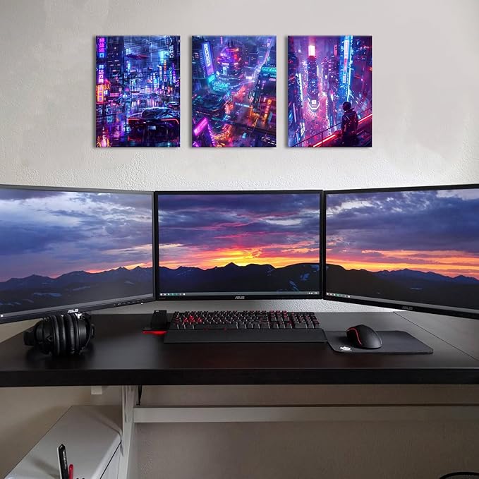 Neon Tokyo City Posters Cyberpunk Decor Anime Wall Art for Boys Bedroom Futuristic Street Pop Purple Night Cityscape Picture Canvas Modern Artwork Living Room Office Playroom Home Decoration 12x16" 3P