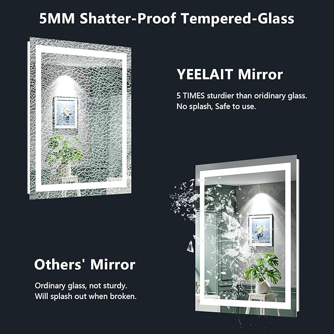 28x32 Inch LED Bathroom Mirror with Lights Front and Backlit Lighted Vanity Mirror for Bathroom Wall with 3 Colors Dimmable Anti-Fog Memory Shatter-Proof IP54 Waterproof Horizontal/Vertical