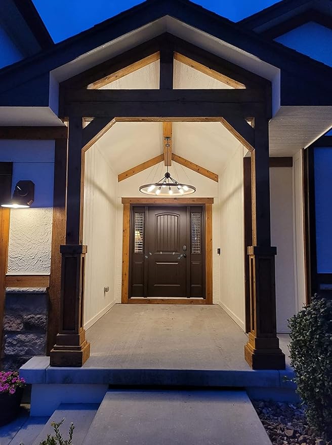 38.2'' Large Farmhouse Wagon Wheel Chandelier for Living Room, 8-Light Rustic Round Metal Light Fixtures for Dining Room Entryway Kitchen Island, Vintage Rust and Black Finishes