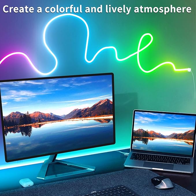 50Ft Led neon Rope Lights Music Sync IP65 Waterproof Flexible Led Rope Lights 40Key Remote/APP Control,Outdoor RGB Neon Lights, DIY Wall Decor Led Neon Strip Lights for Bedroom Indoor.