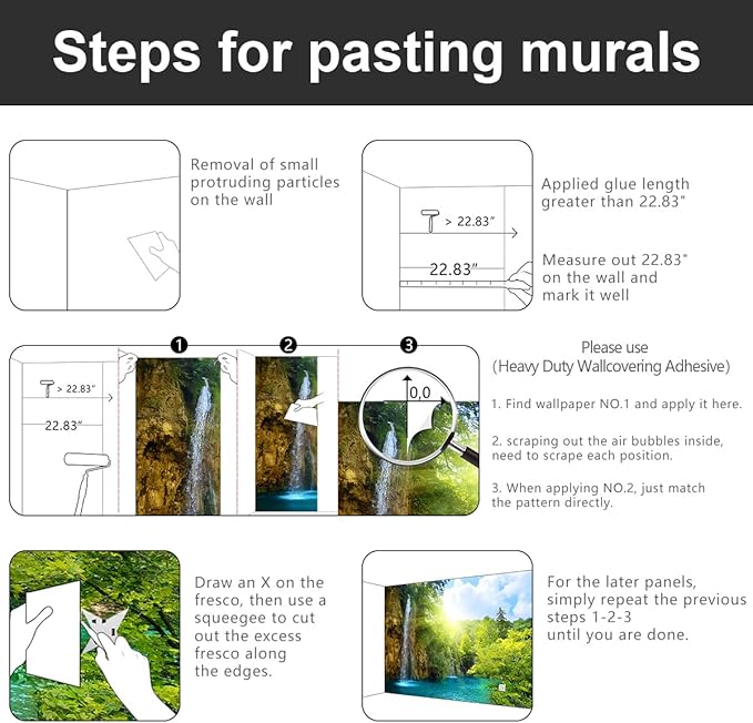 -Green Lake Waterfall Scenery Fabric Wallpaper Living Room Woodland Forest Mountain Bedroom Bathroom Large Wall Mural- 137"x96"（ not Peel and Stick）