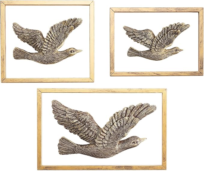 Newinhome Golden Seagull - Handcrafted Resin Bird Figurines Set of 3,Herring Gull Elegant Home Decor for Shelf/Tabletop/Mantel, Wedding Gift & Anniversary Present