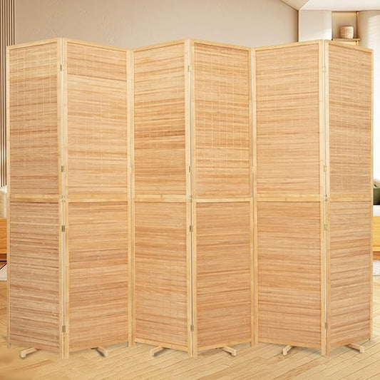 Bamboo Room Divider Folding Privacy Screens, Wall Divider for Room Separation, Portable Room Partitions and Dividers, 5.6FT Bamboo Mesh Woven Room Divider Panel (Brown, 6 Panel)