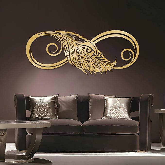 Metal Wall Art-Infinity Feather Wall Art, Infinity Metal Wall Decor, Feather Wall Decor, Metal Feather Wall Art Decor, Unique Infinity Feather Wall Decor, Bedroom Wall Decor (Silver, 17"x41"|42x105cm)
