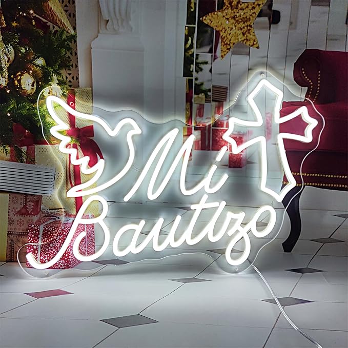 Mi Bautizo Neon Sign, 21.6 * 14 inches, Cold White, Perfect For Children's Birthday Decoration, Baptism Party, Bedroom, Birthday Party, Christmas