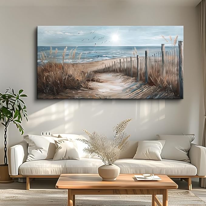 KELIYUAN Large Canvas Wall Art For Living Room Wall Decor For Office Bedroom Mural Wall Pictures Artwork Ocean Sand Dunes Grass Landscape Paintings Hotel Room Aesthetic Home Decoration Art 30"x60"
