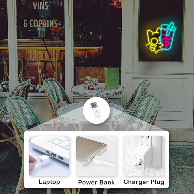 Looklight Cat Boba Tea Neon Sign Yellow Cute Kitty Bubble Tea Neon Signs for Wall Decor LED Neon Light Bar Sign Light Up Signs for Dimsum Store Bar Milk Tea Shop