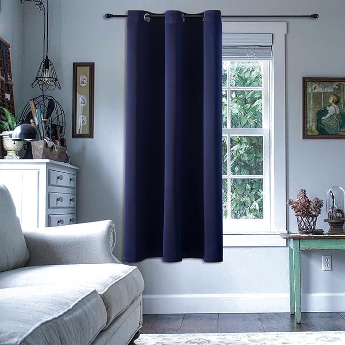 ChrisDowa Grommet Blackout Curtains for Bedroom - Thermal Insulated Room Darkening Curtains for Living Room (1 Panel Set, Navy Blue, 42W x 63L)