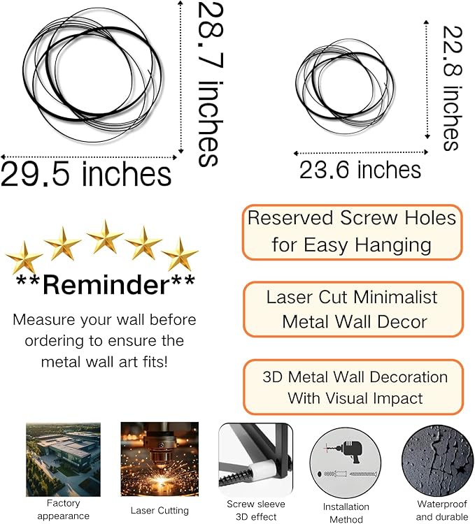 Large Modern Minimalist Abstract Geometric Metal Wall Art, Contemporary Line Sculpture, Boho Farmhouse Hanging Decor for Living Room, Bedroom, Entryway, Office – Gold 29.5"x28.7"