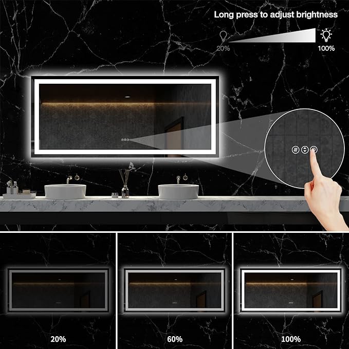 LOAAO 60X28 LED Bathroom Mirror with Lights, Anti-Fog, Dimmable, Backlit + Front Lit, Lighted Bathroom Vanity Mirror for Wall, Memory Function, Tempered Glass, ETL Listed