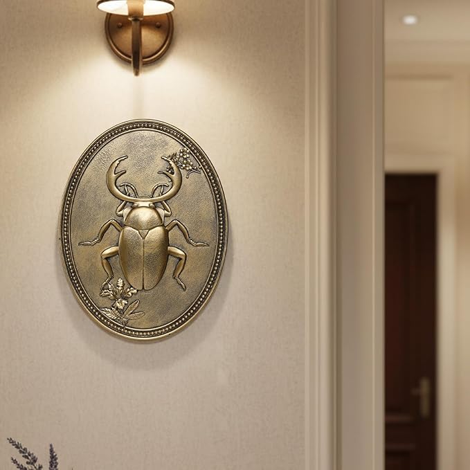 Newinhome Vintage Beetle Wall Sculpture, Antique Wall Decor, Ladybug Wall Decor, Hanging Decoration with Embossed Beetle Design, Vintage Decor for Living Room Bedroom and Hallway, Housewarming Gift