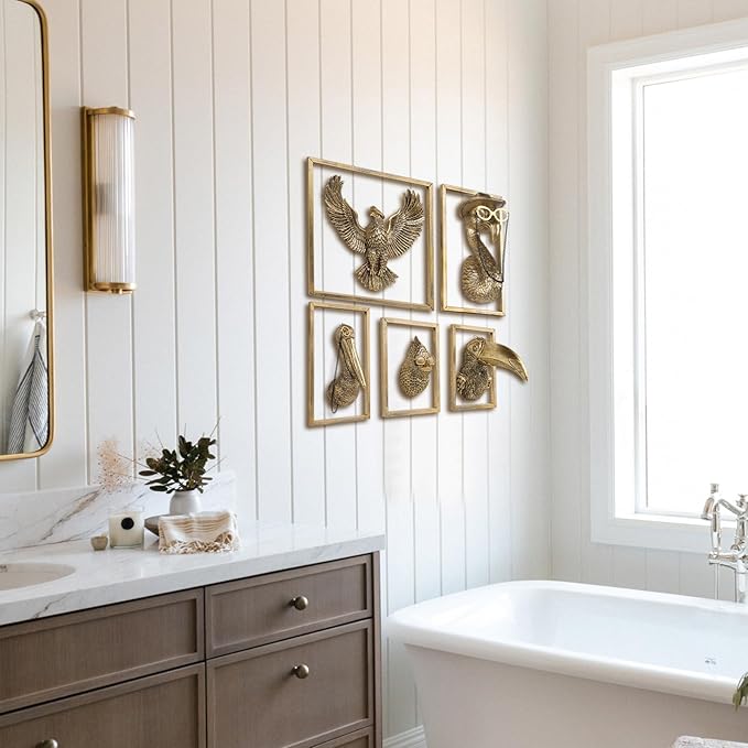 Bird Wall Art Decoration Sculpture(5 Pack,Gift Metal Frame)- Exquisite Wall Hanging Sculptures for Living Room, Bedroom, Office - Handmade Home Art Decor & Unique Housewarming Gift