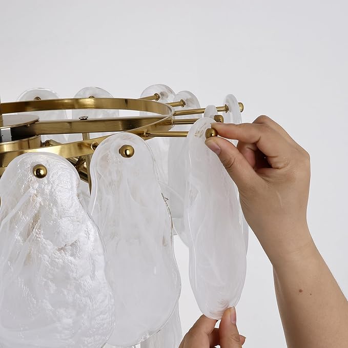 Modern Gold Chandeliers, 17.7" Luxury Cloud Glass Light Fixture, 2-Layer Round Ceiling Hanging Light Fixture for Bedroom Dining Room Kitchen Island Living Room Entryway Bar Farmhouse 6-Light