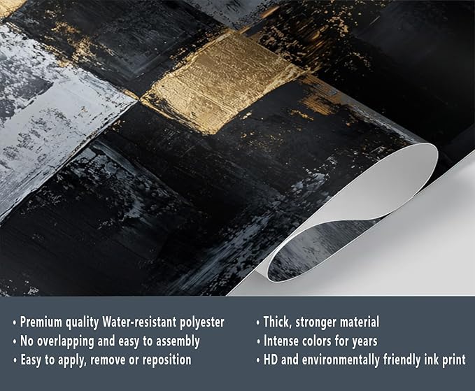 Black White Graffiti Mural Wallpaper, Gold Stripes Murals, Modern Fashion Art Murals, Wallpaper for Living Room Bedroom Boy Girl Room Home Decor Mural (Not Peel Stick)