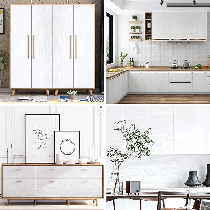 Arthome Peel and Stick Wallpaper - White Wood Contact Paper - White Wallpaper - Self-Adhesive, Removable and Waterproof for Cabinet, Countertop (17"x240")