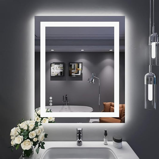 LOAAO 30X36 LED Bathroom Mirror with Lights, Anti-Fog, Dimmable, Backlit + Front Lit, Lighted Bathroom Vanity Mirror for Wall, Memory Function, Tempered Glass, Shatter-Proof, ETL Listed