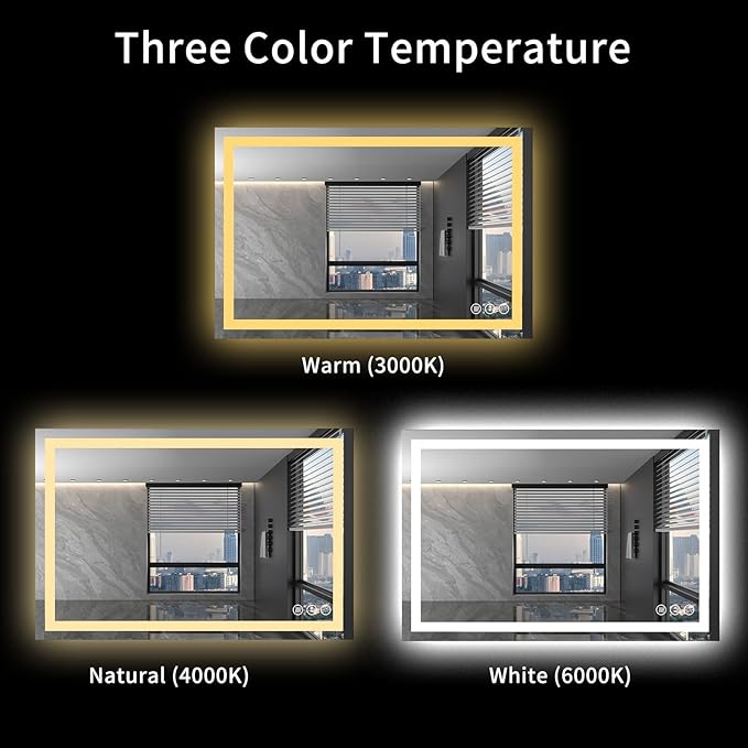 LOAAO 40X32 LED Bathroom Mirror with Lights, Anti-Fog, Dimmable, Backlit + Front Lit, Lighted Bathroom Vanity Mirror for Wall, Memory Function, Waterproof, Tempered Glass