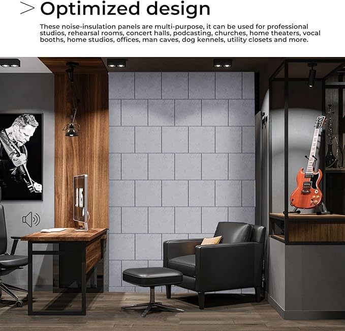 18 Pack Grey Square Self-Adhesive Acoustic Panels-12"X12"X 0.4" Soundproof Wall Panels, High-Density Sound Absorbing for Studios, Offices, and Home Theaters