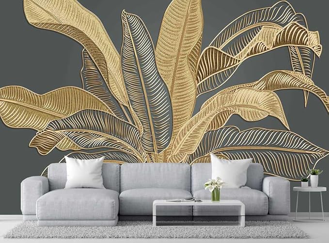 Large Banana Leaf Wallpaper on Gray Background, Art Wall murals for Bedroom, Living Room, Bathroom(Non-self-Adhesive)