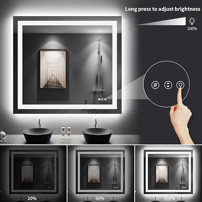 LOAAO 40"X36" LED Bathroom Mirror with Lights, Anti-Fog, Dimmable, Backlit + Front Lit, Lighted Bathroom Vanity Mirror for Wall, Memory Function, Tempered Glass, Shatter-Proof, ETL Listed