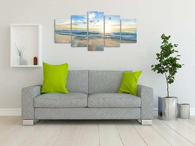 Biufo Seascape Canvas Wall Art Pictures Beach Ocean Print Painting Sea Artwork for Bedroom Living Room Office Wall Decor (X-Large)