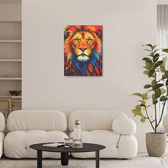 Banksy Lion Wall Art Lion Pictures Street Graffiti Canvas Wall Decor Painting Print Animal Home Modern Artwork Decorations Framed for Living Room Bedroom Bathroom Office 12"X16"