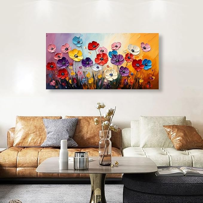 Abstract Colorful Flower Pictures Canvas Wall Art for Living room Office Bedroom Wall Decor,Yellow Pink Red Blue Purple Flowers Wall Art Print Paintings Modern Daisy Artwork Ready to Hang-20x40inch