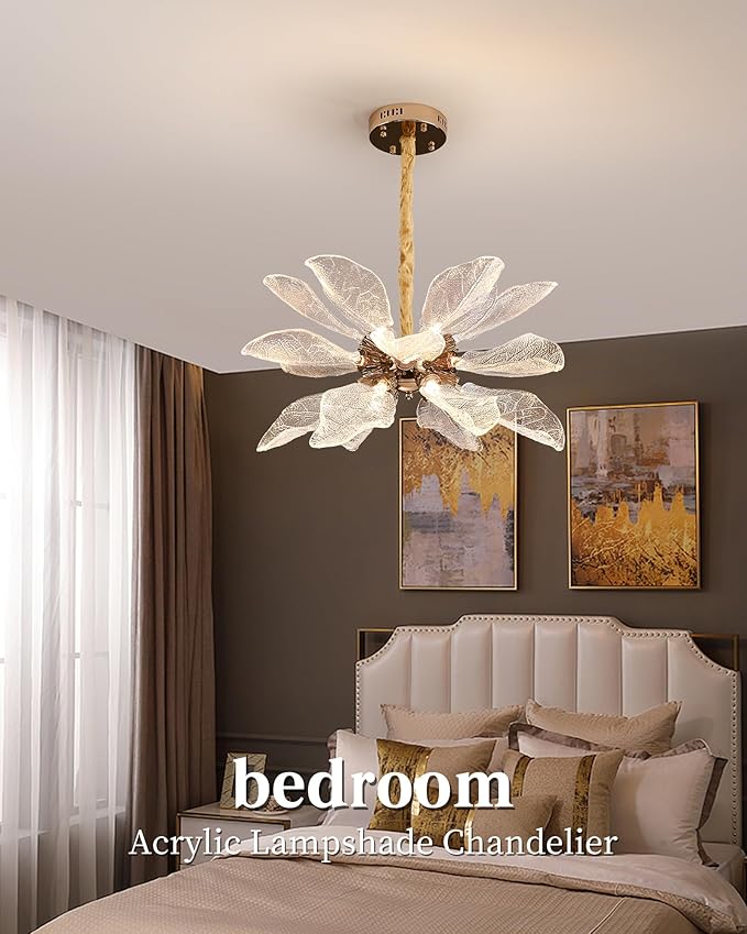 Modern Tree Branch Leaf Chandelier, 18-Light 25.59" Luxury Gold Pendant Lighting, LED 40W 3000K Warm White Chandeliers, Adjustable Height for Living Room, Dining Room, Bedroom, Kitchen Island