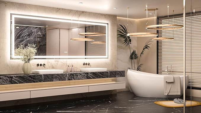 Keonjinn LED Bathroom Mirror 84 ” x 32 ” with Frontlit & Backlit, Lighted Mirror for Bathroom Wall with Dimmable 3-Color Lights, Large Anti-Fog Mirror, HD Tempered Glass, UL-Listed LED Driver
