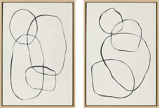 Kate and Laurel Sylvie Modern Circles and Going in Circles Framed Linen Textured Canvas Wall Art Set by Teju Reval of SnazzyHues, 2 Piece 23x33 Natural, Decorative Abstract Art Prints for Wall